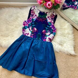 Keepsake the label floral chambray fit & flare cut out back dress